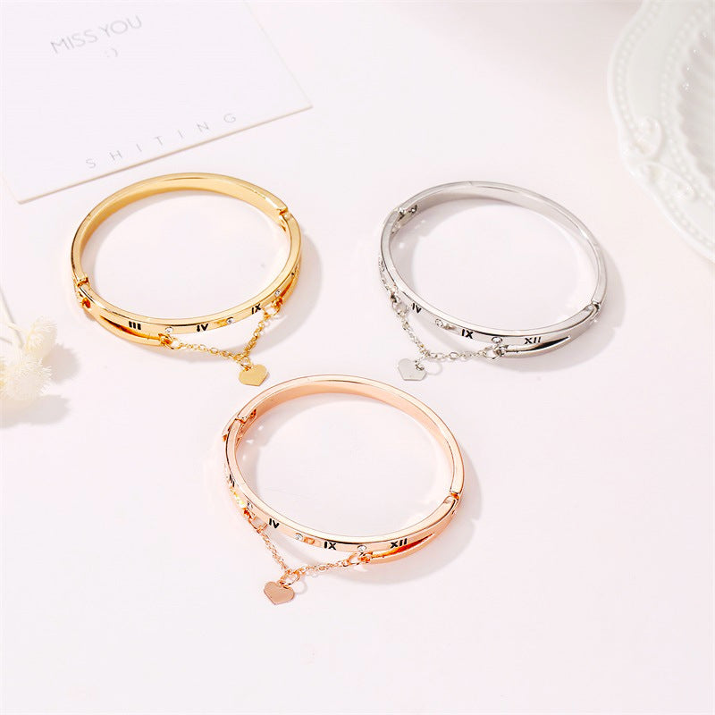 Korean Fashion Geometric Love Bracelet with Zircon Rose Gold Bangle