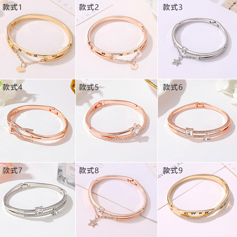 Korean Fashion Geometric Love Bracelet with Zircon Rose Gold Bangle