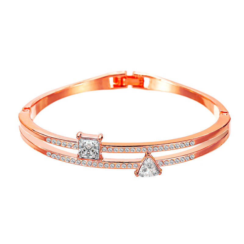 Korean Fashion Geometric Love Bracelet with Zircon Rose Gold Bangle