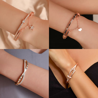 Korean Fashion Geometric Love Bracelet with Zircon Rose Gold Bangle