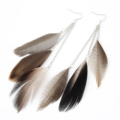 Korean Style Feather Tassel Drop Earrings