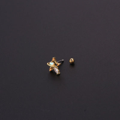 Korean Fashion Inlaid Color Zircon Stainless Steel Ear Studs 20g Piercing Jewelry