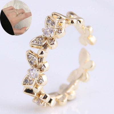 Korean Style Zircon Butterfly Adjustable Ring
