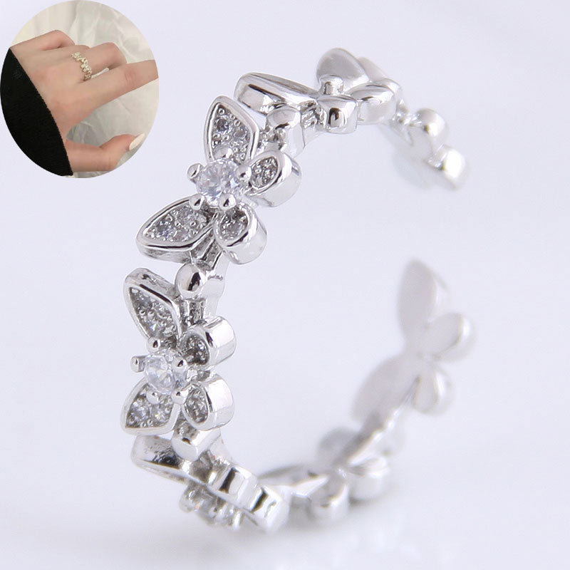 Korean Style Zircon Butterfly Adjustable Ring