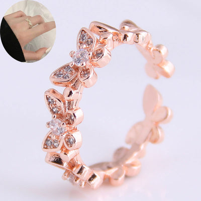Korean Style Zircon Butterfly Adjustable Ring