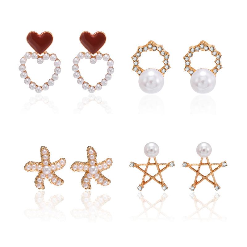 Korean Fashion Pearl Rhinestone Love Star Drop Earrings