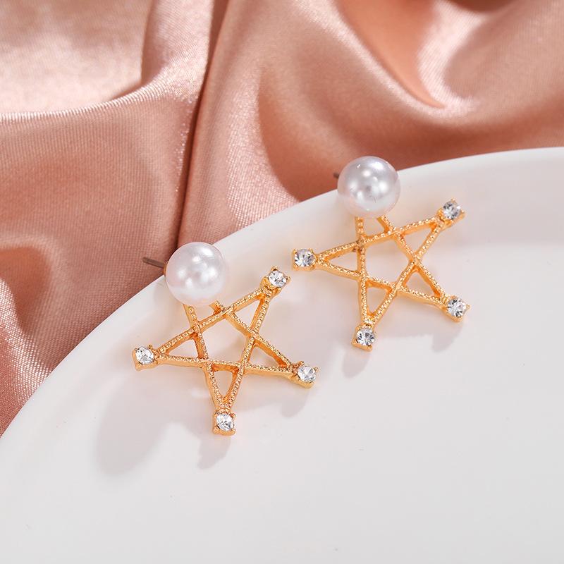 Korean Fashion Pearl Rhinestone Love Star Drop Earrings