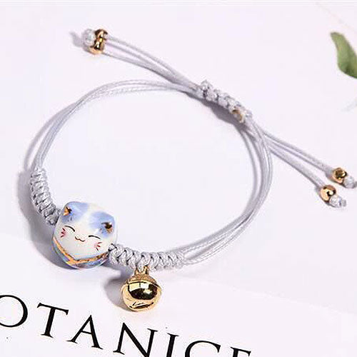 Korean Fashion Ceramic Lucky Cat Adjustable Weaving Bracelet for Women