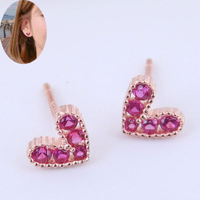 Korean Fashion Sweet Heart Crystal Stud Earrings in S925 Silver
