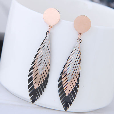 Korean Fashion Titanium Steel Tricolor Leaf Earrings and Eyelash Extension Practice Head Set