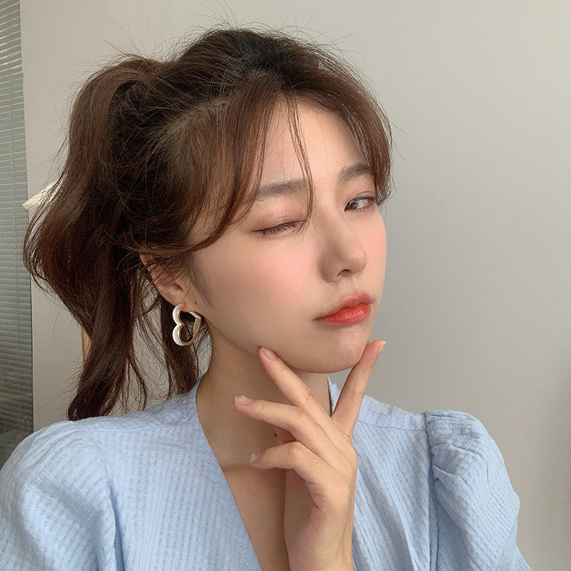 Korean Heart 925 Silver Stud Earrings Fashion Simple Design