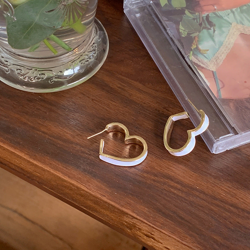 Korean Heart 925 Silver Stud Earrings Fashion Simple Design