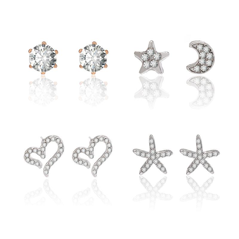 Korean Fashion Zircon Heart and Moon Star Earrings