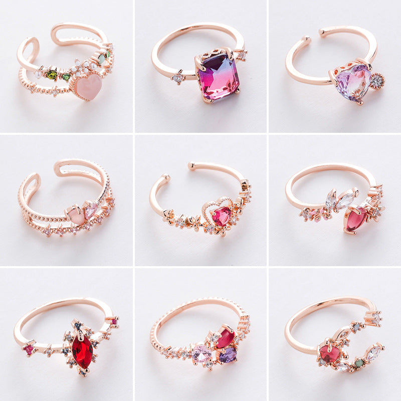 Korean Micro-inlaid Crystal Zircon Flower Ring