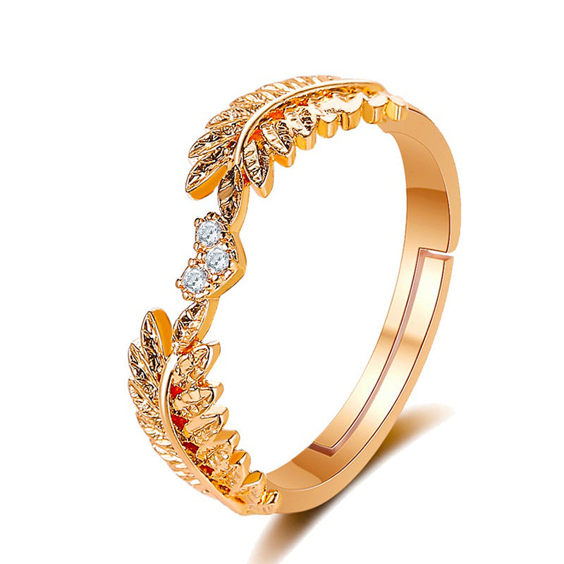 Korean Sweet Open Leaf Olive Branch Ring - Light Luxury Adjustable Ring