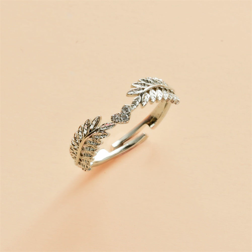 Korean Sweet Open Leaf Olive Branch Ring - Light Luxury Adjustable Ring