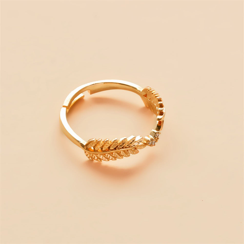 Korean Sweet Open Leaf Olive Branch Ring - Light Luxury Adjustable Ring