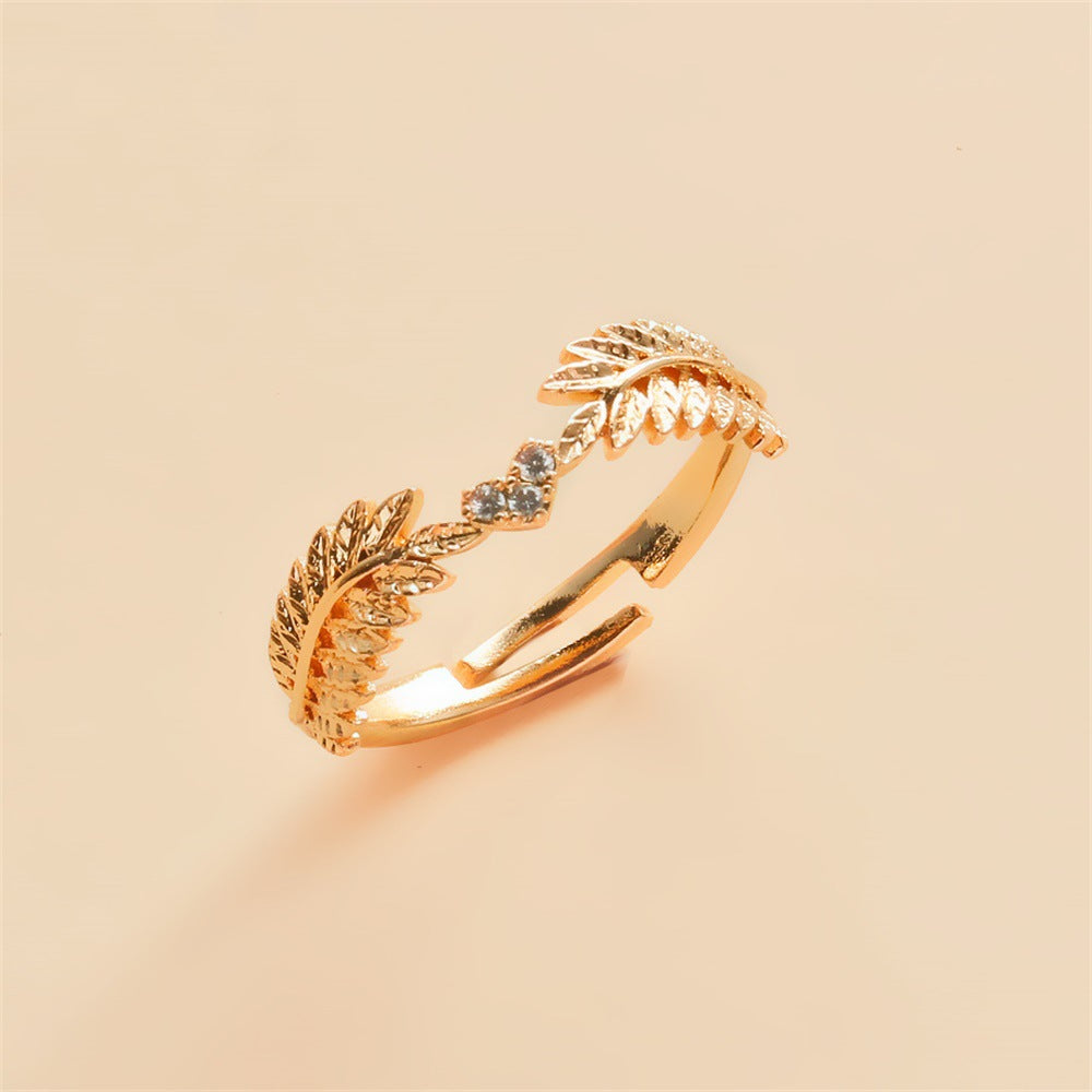Korean Sweet Open Leaf Olive Branch Ring - Light Luxury Adjustable Ring