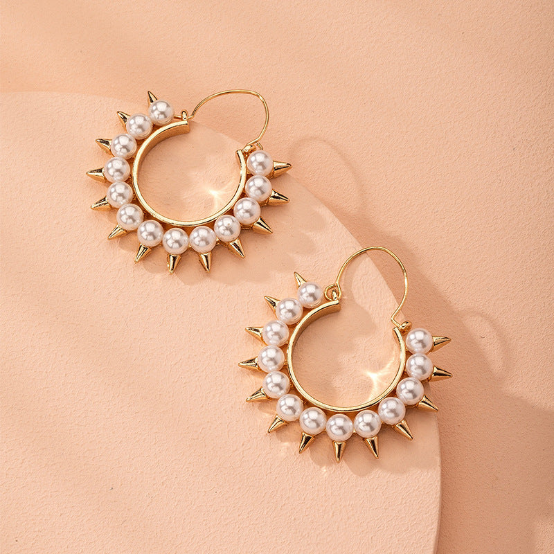 Korean Pearl Sterling Silver Hoop Earrings - Trendy Semi-Circle Design