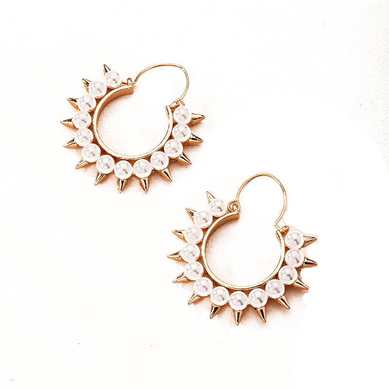 Korean Pearl Sterling Silver Hoop Earrings - Trendy Semi-Circle Design