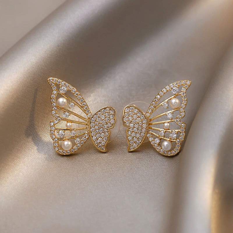 Korean Style Butterfly Pearl S925 Silver Stud Earrings