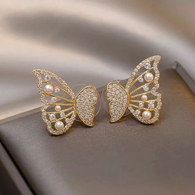 Korean Style Butterfly Pearl S925 Silver Stud Earrings