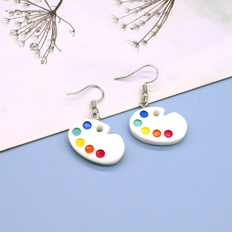 Korean Resin Palette Earrings Mini Painting Board Pendant Hooks