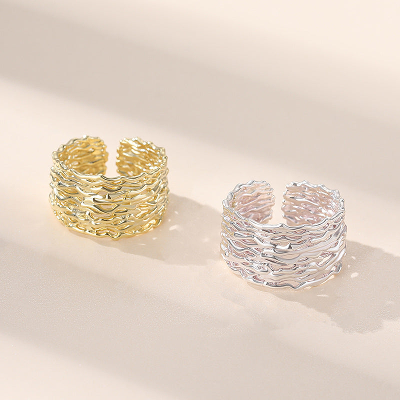 Korean S925 Silver Geometric Irregular Open Ring