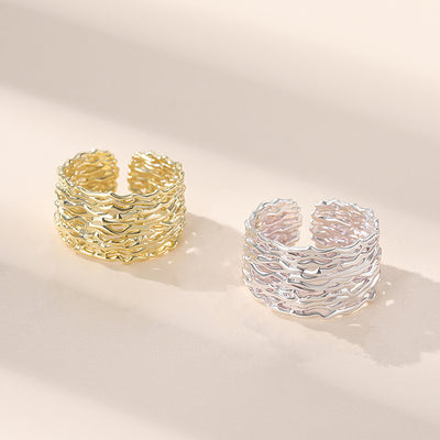 Korean S925 Silver Geometric Irregular Open Ring