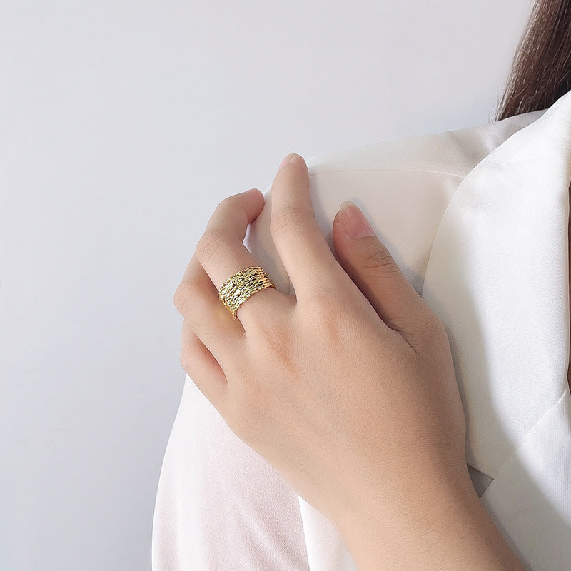 Korean S925 Silver Geometric Irregular Open Ring