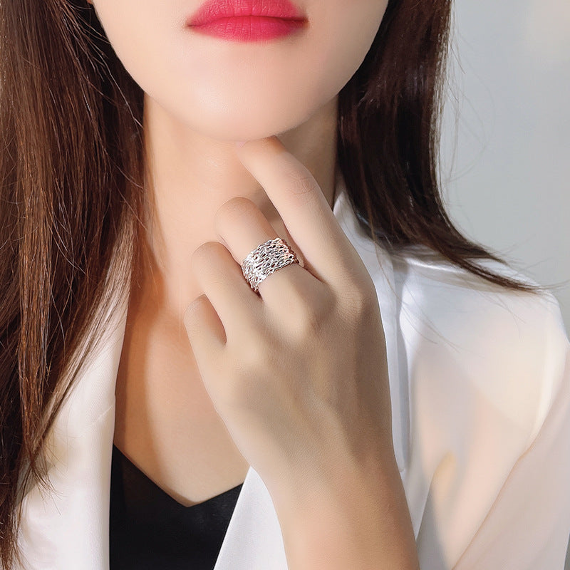 Korean S925 Silver Geometric Irregular Open Ring