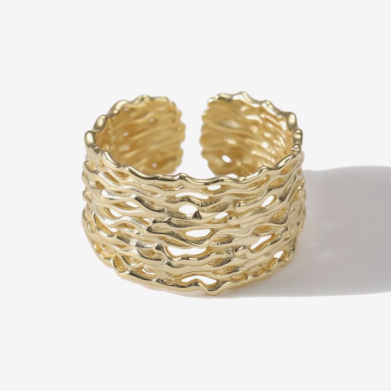 Korean S925 Silver Geometric Irregular Open Ring