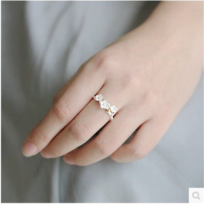 Korean S925 Sterling Silver Plum Blossom Adjustable Ring for Women