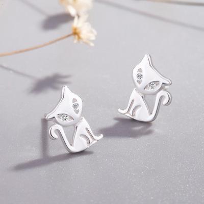 Korean S925 Sterling Silver Cute Cat and Fox Animal Earrings for Women