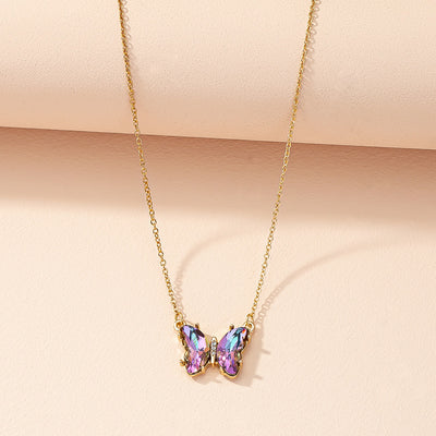 Korean Minimalist Multicolor Glass Butterfly Necklace Creative Vintage Sweater Chain
