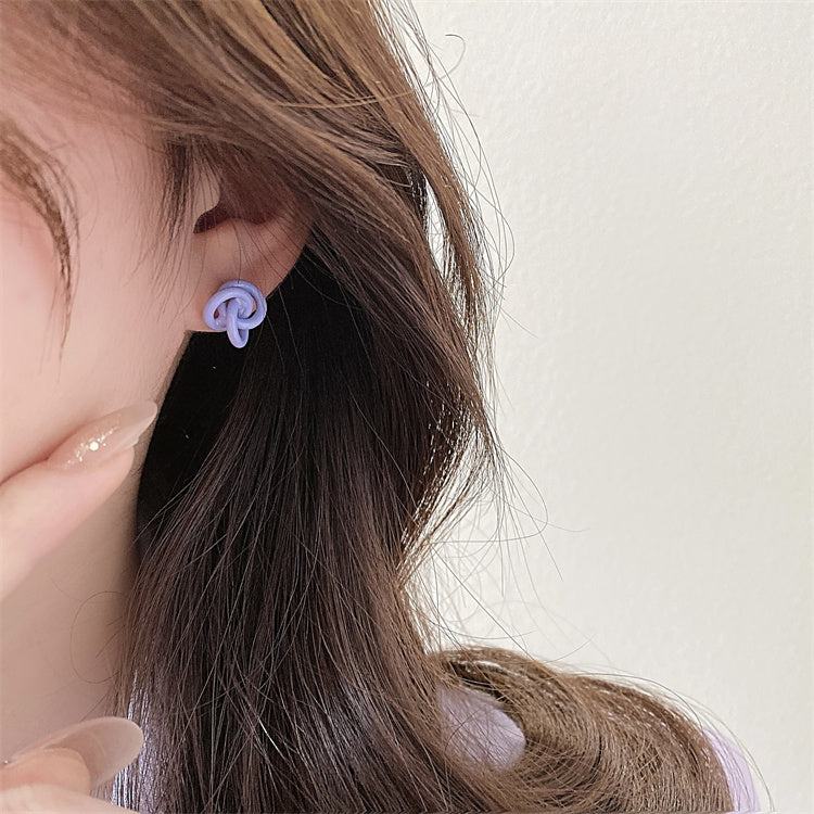 Korean Periwinkle Blue Twisted Knot 925 Silver Needle Earrings - Minimalist Design Fashion Jewelry