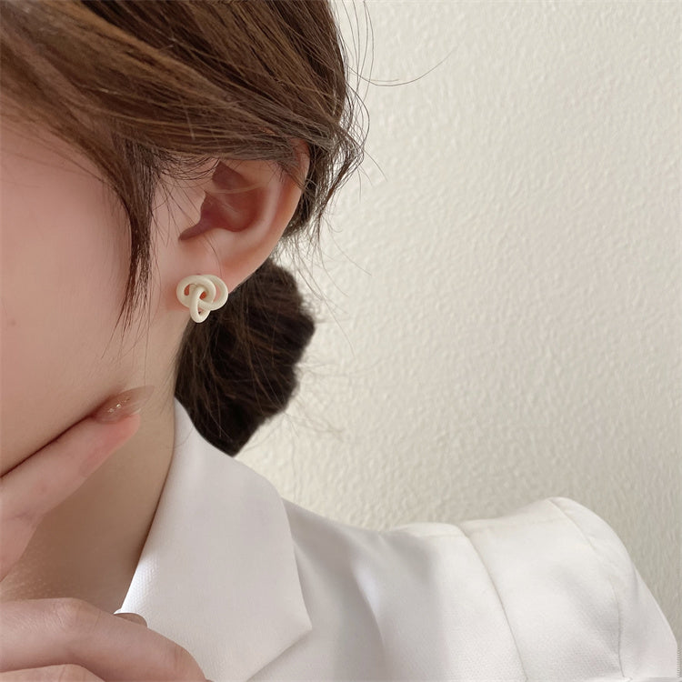 Korean Periwinkle Blue Twisted Knot 925 Silver Needle Earrings - Minimalist Design Fashion Jewelry