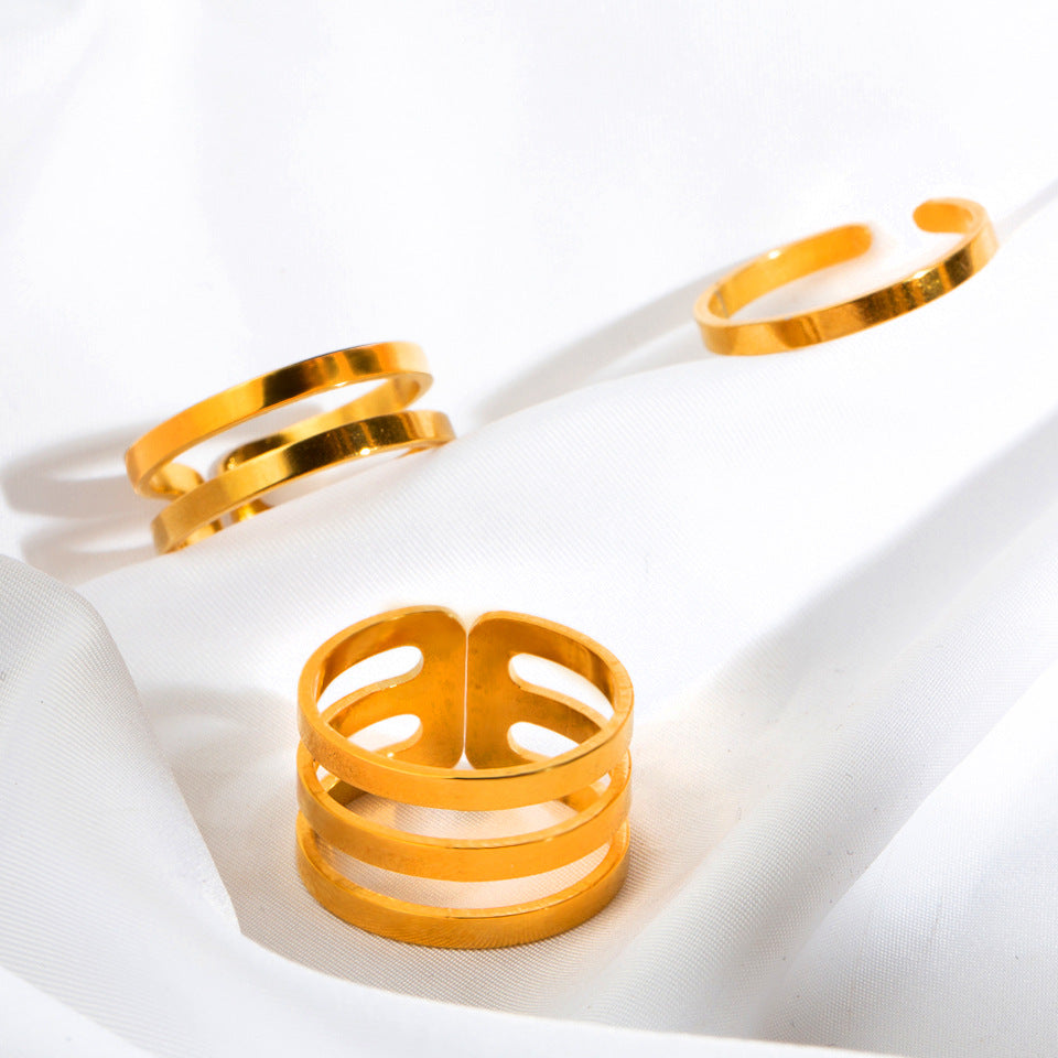 Korean Style Stainless Steel Open Ring Set for Women