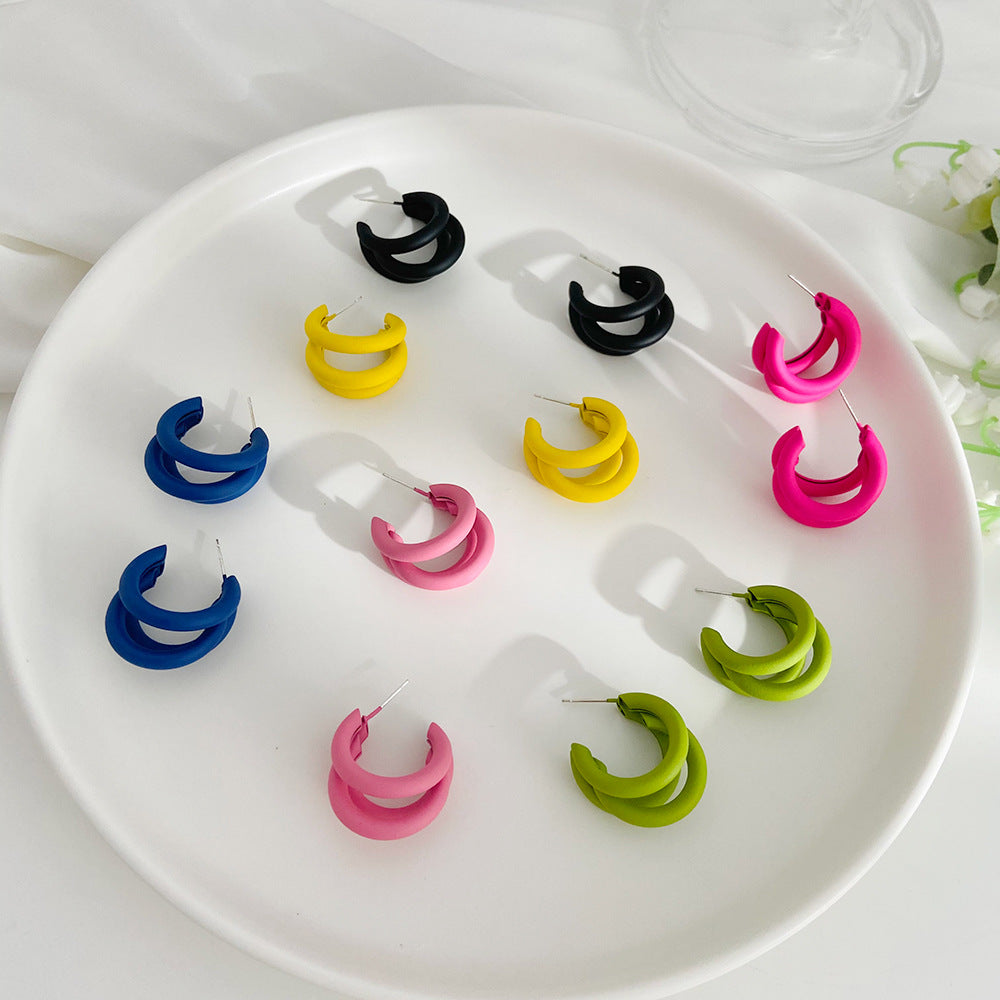 Korean Candy Color Geometric Layered Circle Earrings