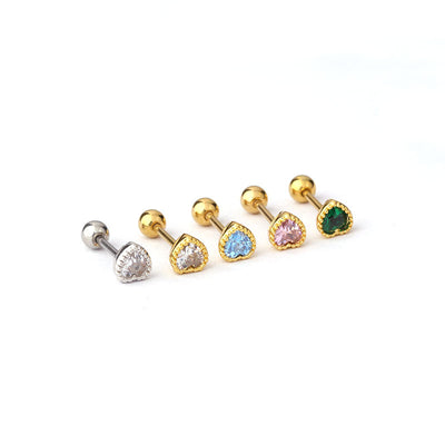 Korean Style Colorful Heart Zircon Barbell Earrings