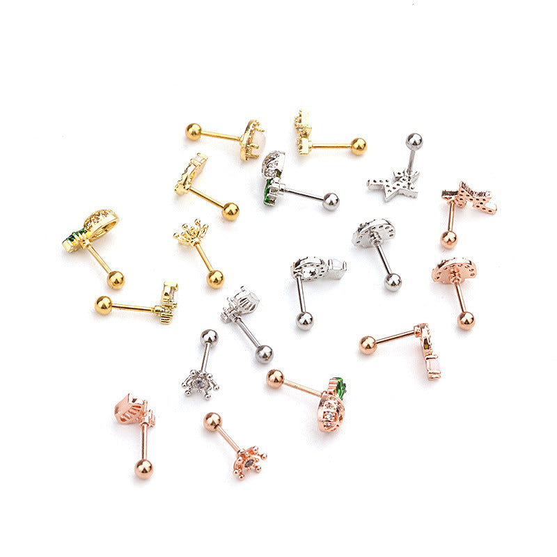 Korean Style Pineapple Zircon Stainless Steel Stud Earrings
