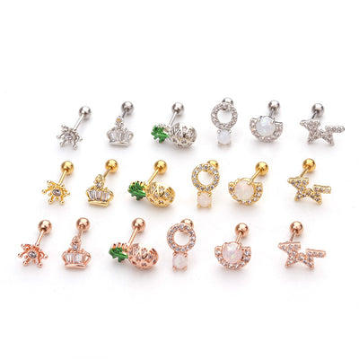 Korean Style Pineapple Zircon Stainless Steel Stud Earrings