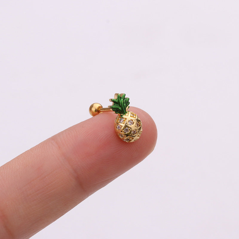 Korean Style Pineapple Zircon Stainless Steel Stud Earrings