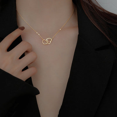 Korean Double Heart Interlocking Pendant Necklace