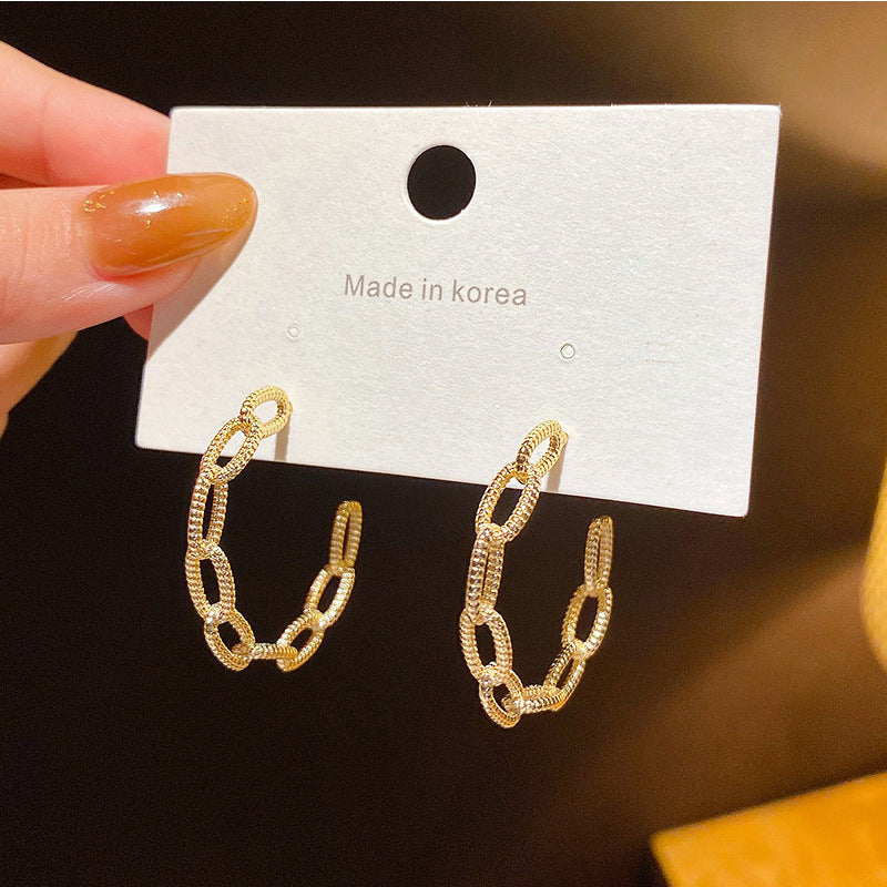 Korean Style Hollow Metal Chain Design Earrings with S925 Silver Needle