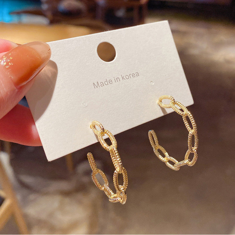 Korean Style Hollow Metal Chain Design Earrings with S925 Silver Needle