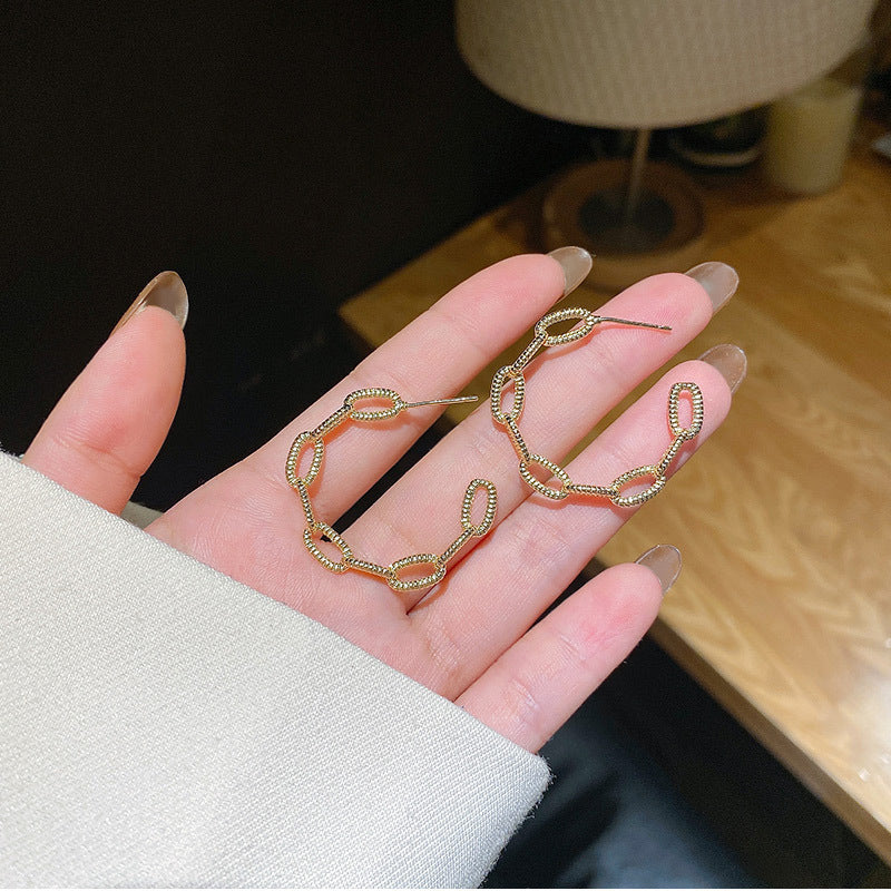 Korean Style Hollow Metal Chain Design Earrings with S925 Silver Needle