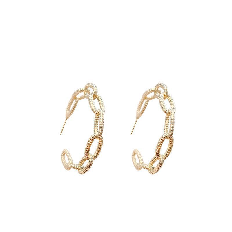 Korean Style Hollow Metal Chain Design Earrings with S925 Silver Needle