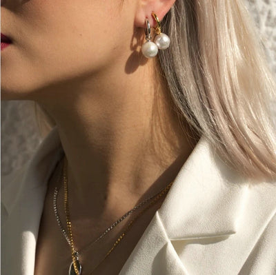 Korean Style Freshwater Pearl Drop Earrings for Women