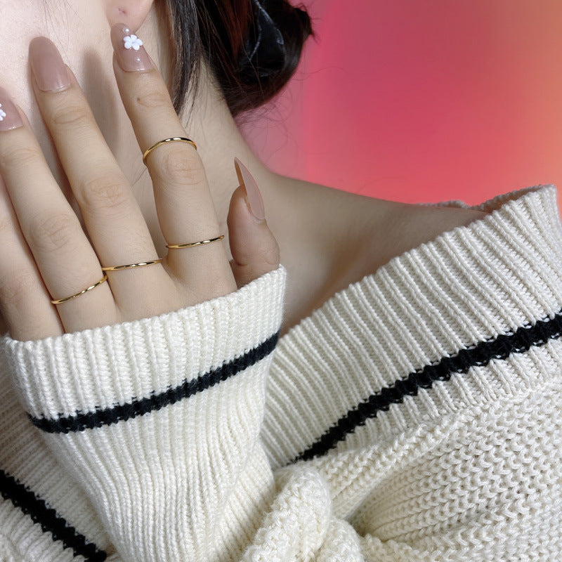 Korean Style S925 Sterling Silver Minimalist Coil Ring for Women - Thin Stackable Titanium Steel Band